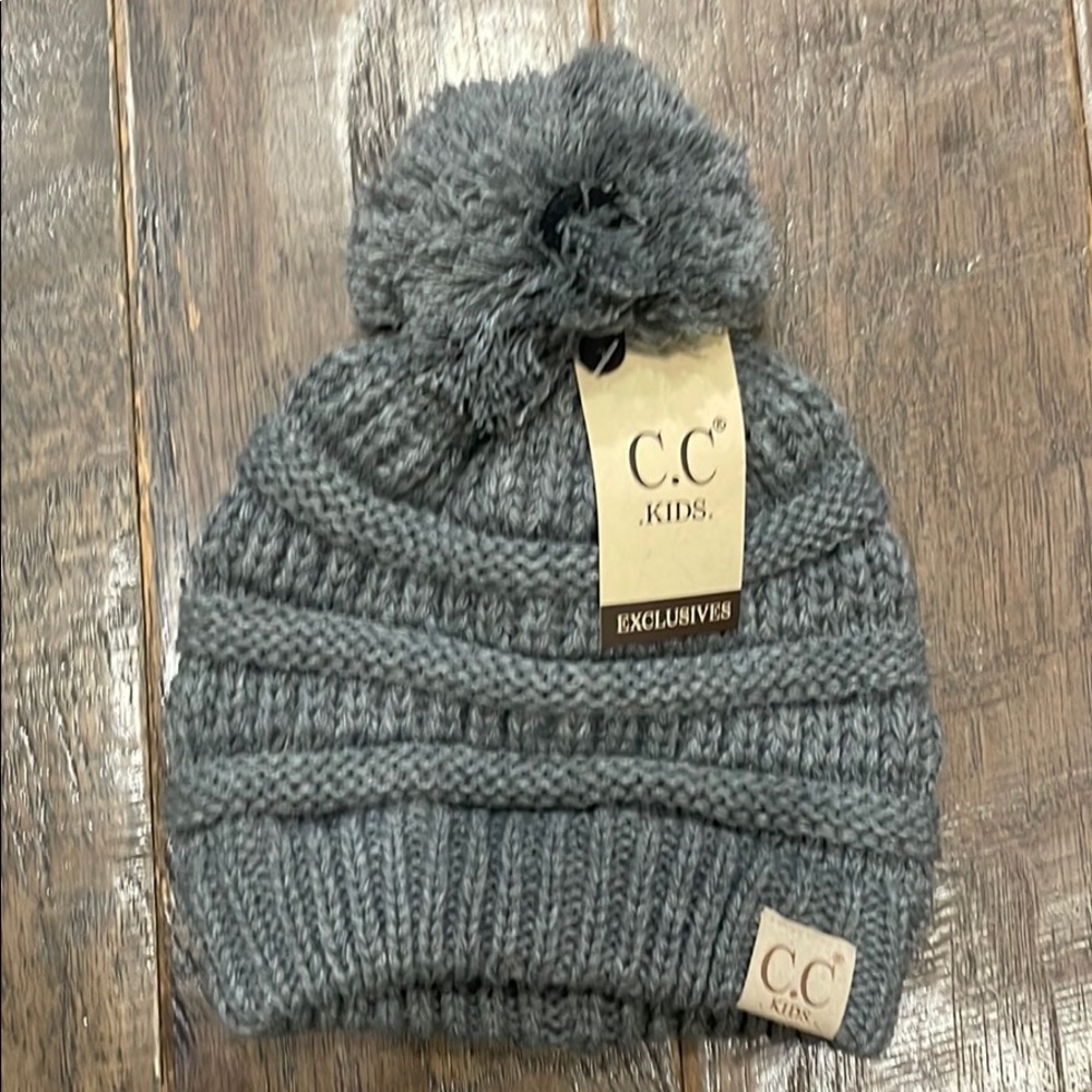 CC Kids Beanie with Pom Pom - Gray